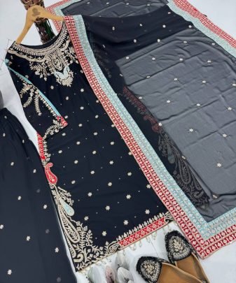 New Designer Party Wear Heavy Embroidery Sequence Work 3 Pis Suit Set