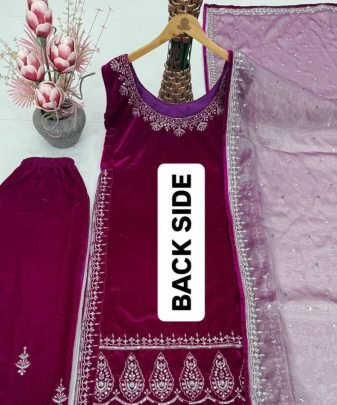 New Designer Party Wear Heavy Viscose Velvet 3 Pis Suit Set