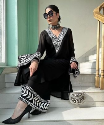 New Designer Party Wear Top With Fancy Chine Stitched Work Plazzo