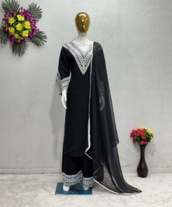 New Designer Party Wear Top With Fancy Chine Stitched Work Plazzo