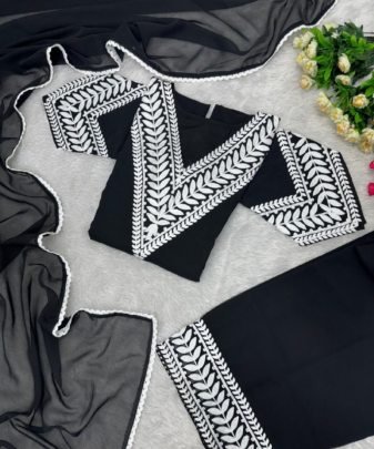 New Designer Party Wear Top With Fancy Chine Stitched Work Plazzo