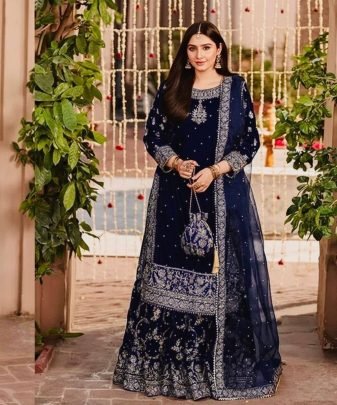 New Designer Wear 9000 Velvet Top With Sharara