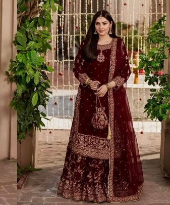 New Designer Wear 9000 Velvet Top With Sharara