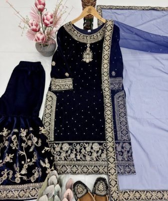 New Designer Wear 9000 Velvet Top With Sharara