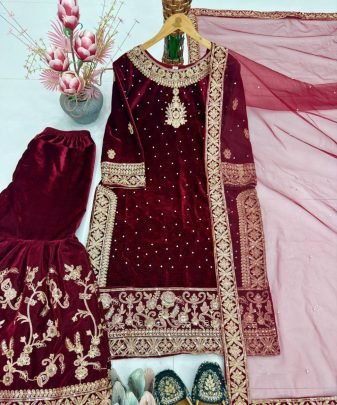 New Designer Wear 9000 Velvet Top With Sharara