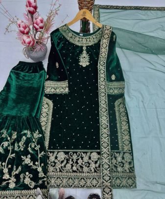 New Designer Wear 9000 Velvet Top With Sharara