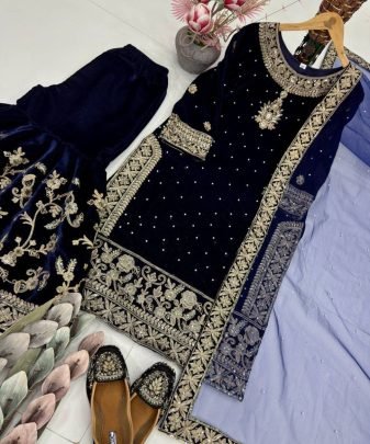 New Designer Wear 9000 Velvet Top With Sharara