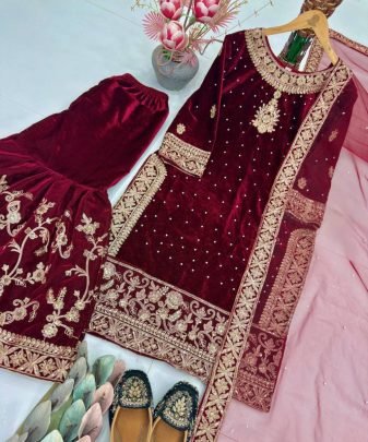 New Designer Wear 9000 Velvet Top With Sharara
