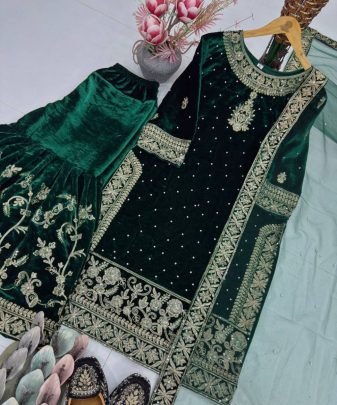 New Designer Wear 9000 Velvet Top With Sharara