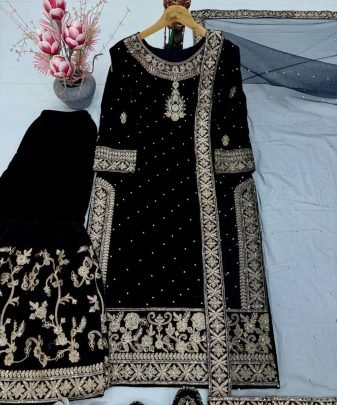 New Designer Wear 9000 Velvet Top With Sharara