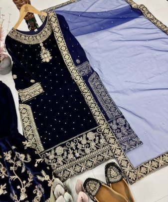 New Designer Wear 9000 Velvet Top With Sharara