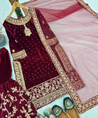 New Designer Wear 9000 Velvet Top With Sharara