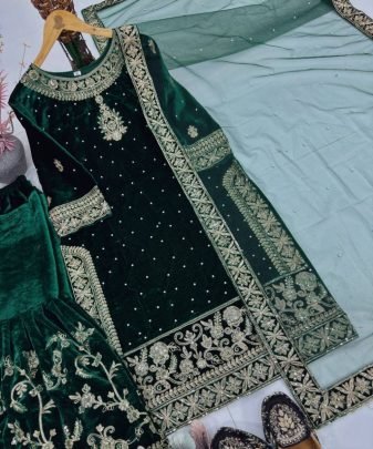 New Designer Wear 9000 Velvet Top With Sharara