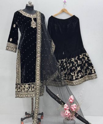 New Designer Wear 9000 Velvet Top With Sharara