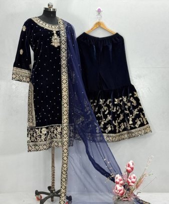 New Designer Wear 9000 Velvet Top With Sharara