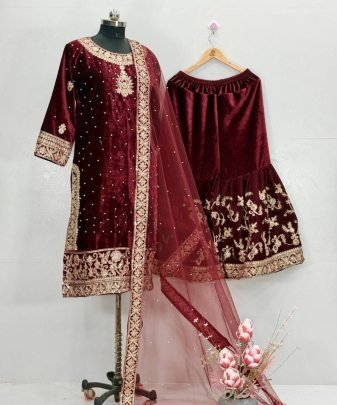 New Designer Wear 9000 Velvet Top With Sharara