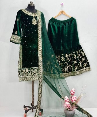 New Designer Wear 9000 Velvet Top With Sharara