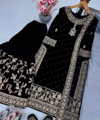 New Designer Wear 9000 Velvet Top With Sharara