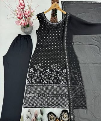 New Designer Wear Heavy Chine Sequence Work 3 Pis Suit Set