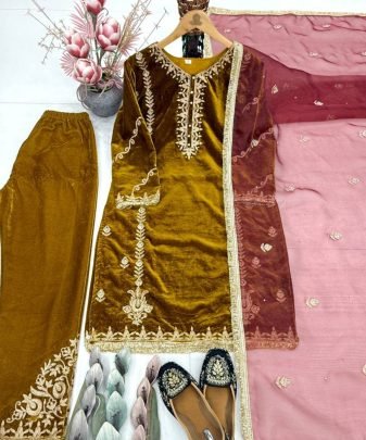 New Designer Wear Heavy Chine Stitched Work 3 Pis Suit Set