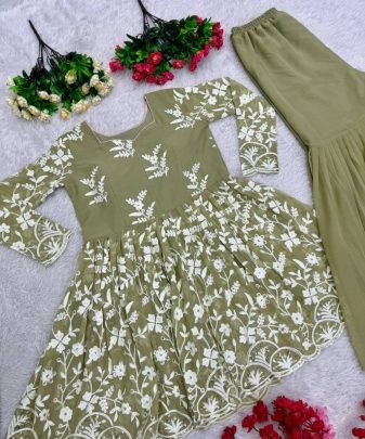 New Designer Wear Heavy Chine Work Top With Sharara And Dupatta