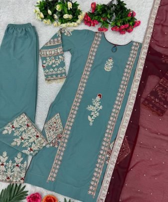 New Designer Wear Heavy Chine Sequence With Heavy Hand Work Pakistani Suit Set