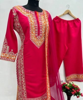 New Designer Wear Heavy Chine Stitch  Work 3 Pis Suit Set