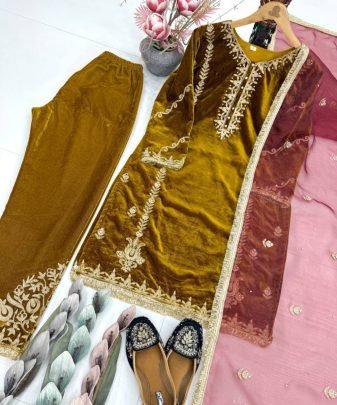 New Designer Wear Heavy Chine Stitched Work 3 Pis Suit Set