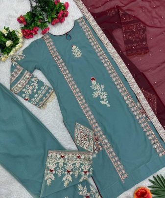 New Designer Wear Heavy Chine Sequence With Heavy Hand Work Pakistani Suit Set