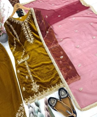 New Designer Wear Heavy Chine Stitched Work 3 Pis Suit Set