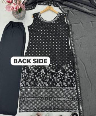 New Designer Wear Heavy Chine Sequence Work 3 Pis Suit Set