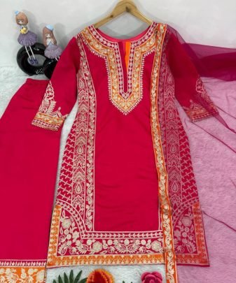 New Designer Wear Heavy Chine Stitch  Work 3 Pis Suit Set