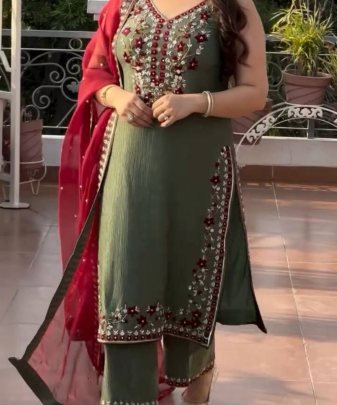 New Designer Wear Heavy Embroidery Sequence Work 3 Pis Suit Set