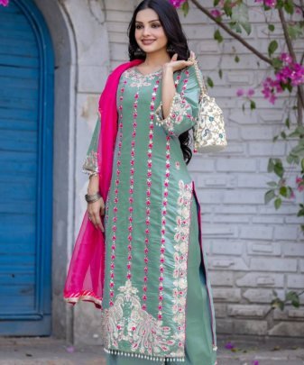New Designer Wear Heavy Embroidered Sequence With Heavy Hand Work Pakistani Suit Set