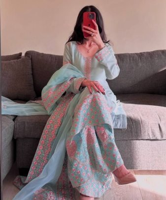 New Designer Wear Heavy Embroidered Work With Fancy Top plazzo And Dupatta Set