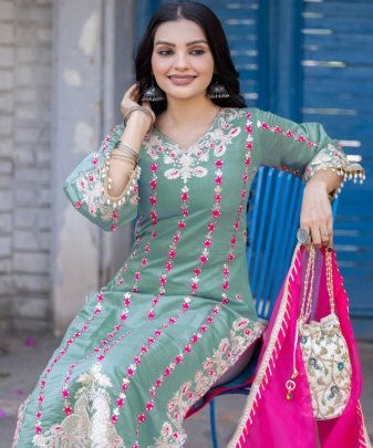 New Designer Wear Heavy Embroidered Sequence With Heavy Hand Work Pakistani Suit Set