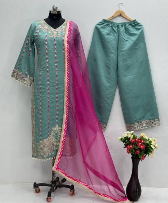 New Designer Wear Heavy Embroidered Sequence With Heavy Hand Work Pakistani Suit Set