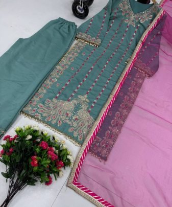 New Designer Wear Heavy Embroidered Sequence With Heavy Hand Work Pakistani Suit Set