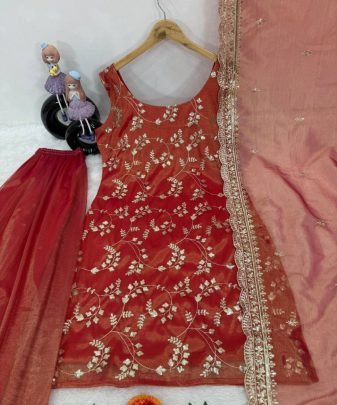 New Designer Wear Heavy Jimmy Choo Organza 3 Pis Suit Set