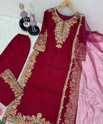 New Designer Wear Heavy Work 3 Pis Suit Set