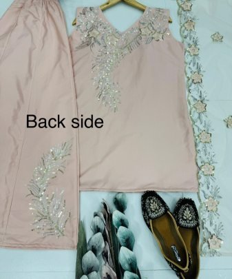 New Party wear embroidery sequence work silk 3 pies suit collection