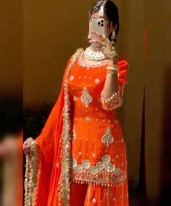 Party Wear Heavy Fuax Georgette Embroidery Sequence Work 3 Pis Suit Set