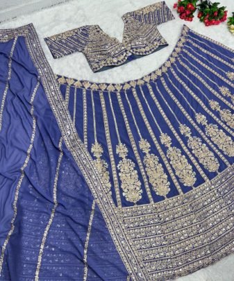 Party Wear Heavy Fuax Georgette Chine Sequence Work Lehengas Choli With Dupatta