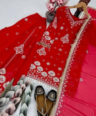 Party Wear Heavy Fuax Georgette Embroidery Sequence Work 3 Pis Suit Set