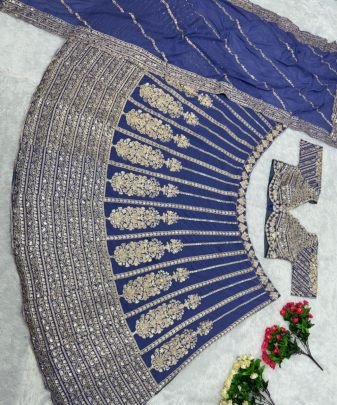 Party Wear Heavy Fuax Georgette Chine Sequence Work Lehengas Choli With Dupatta