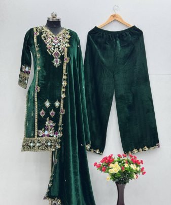 Party Wear Heavy Viscose Velvet Top  Palazzo With Duptta