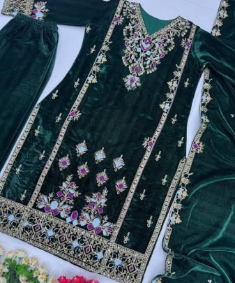 Party Wear Heavy Viscose Velvet Top  Palazzo With Duptta