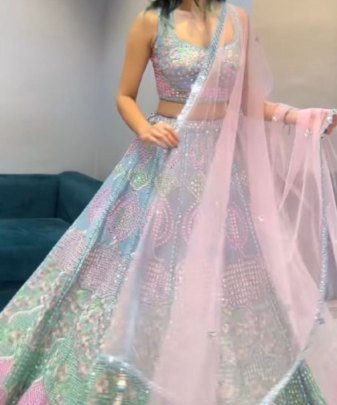 Wedding Wear Heavy Fuax Georgette Embroidered Sequence Real Mirror Work Lehengas Choli