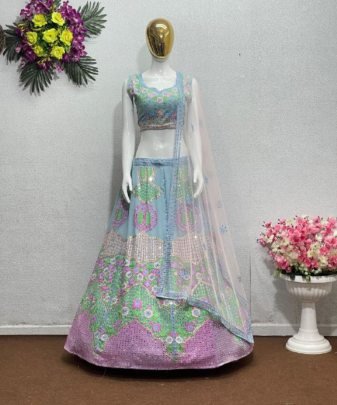 Wedding Wear Heavy Fuax Georgette Embroidered Sequence Real Mirror Work Lehengas Choli