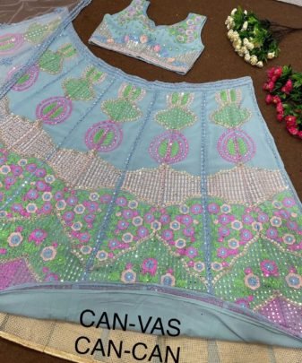 Wedding Wear Heavy Fuax Georgette Embroidered Sequence Real Mirror Work Lehengas Choli